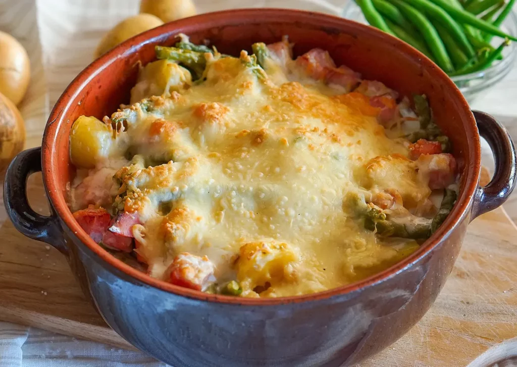 Vegetarische groente stoofpot gegratineerd met bechamel en kaas