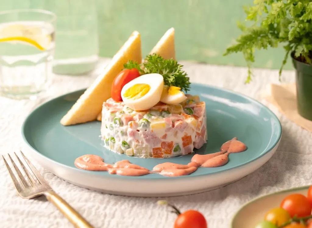 Klassieke Boeren salade met gekookt ei en toast